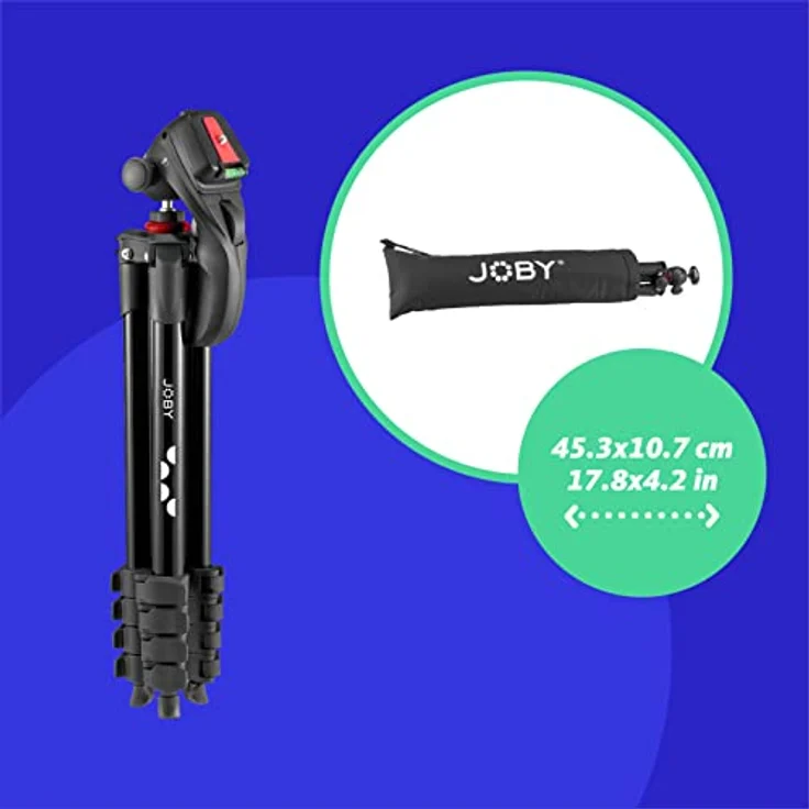 JOBY Compact Action Kit, Kamera-/Smartphone-Stativ mit Kugelkopf, Universal ¼-20" Schnellspanner, Smartphone-Halterung, Tragetasche für CSC, DSLR, spiegellose Kamera, Farbe: Schwarz, 1,5kg Kapazität – Bild 4