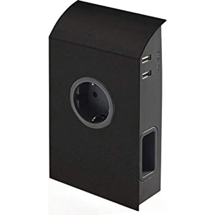 SO-TECH Anbausteckdose, 1 x Schukosteckdose, 2 x Eurosteckdose, 2 x USB-Anschlüsse, schwarz, inkl. 2m Anschlusskabel