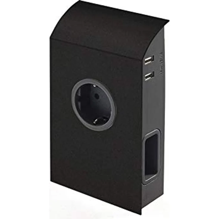 SO-TECH Anbausteckdose, 1 x Schukosteckdose, 2 x Eurosteckdose, 2 x USB-Anschlüsse, schwarz, inkl. 2m Anschlusskabel – Bild 1