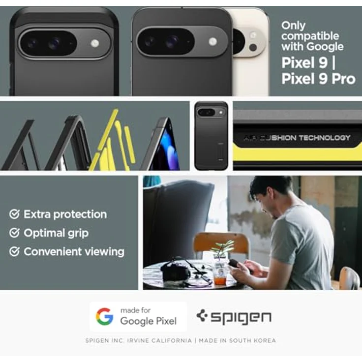 Spigen Tough Armor Hülle für Google Pixel 9 Pro und Pixel 9 [Made for Google] -Schwarz, Doppelschichtige Schutzhülle mit Kickstand und Air Cushion Technologie – Bild 2
