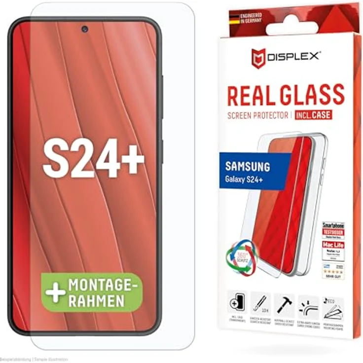Displex Panzerglas (10H) + Schutzhülle für Samsung Galaxy S24+, Eco-Montagerahmen, Tempered Glas, Transparent – Bild 1