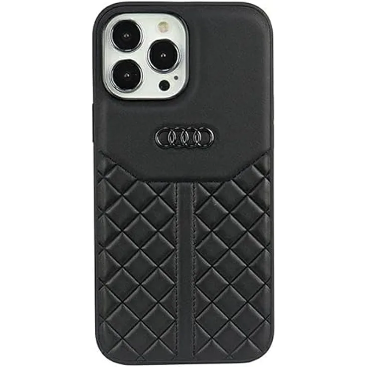 Audi Genuine Leather iPhone 13 Pro Max 6.7" Hardcase mit Rhombenmotiv, Schwarz, TPU/Naturleder, Zugriff auf alle Funktionen