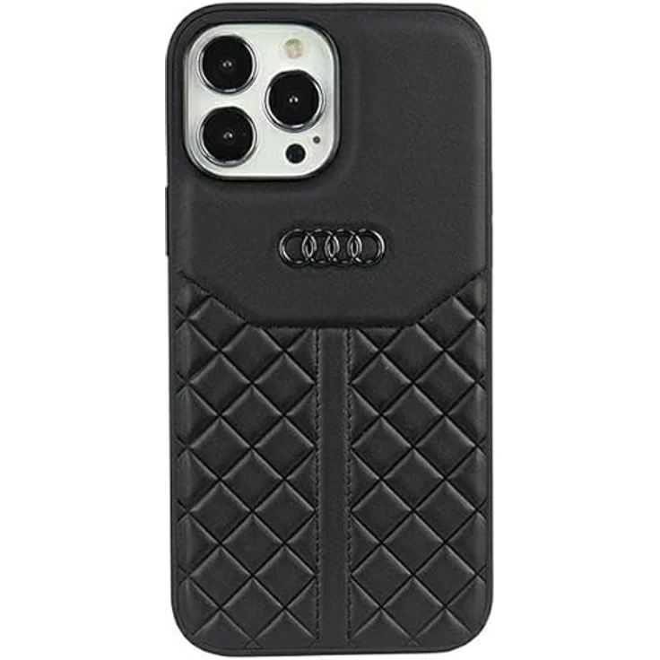 Audi Genuine Leather iPhone 13 Pro Max 6.7" Hardcase mit Rhombenmotiv, Schwarz, TPU/Naturleder, Zugriff auf alle Funktionen – Bild 1