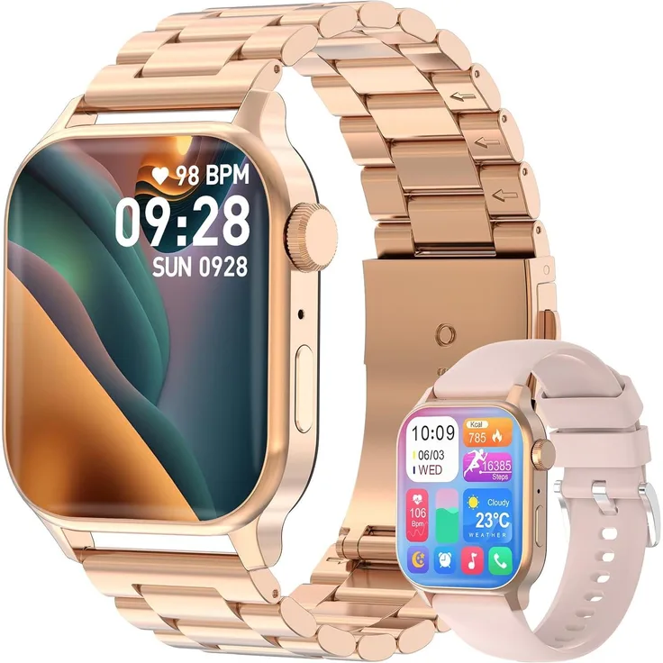 Homailida Smartwatch Herren Damen, 1.52 Zoll HD-Touchscreen, Telefonfunktion, 100+ Sportmodi, Schlafmonitor, Schrittzähler, IP68 Wasserschutz, 2 Armbänder