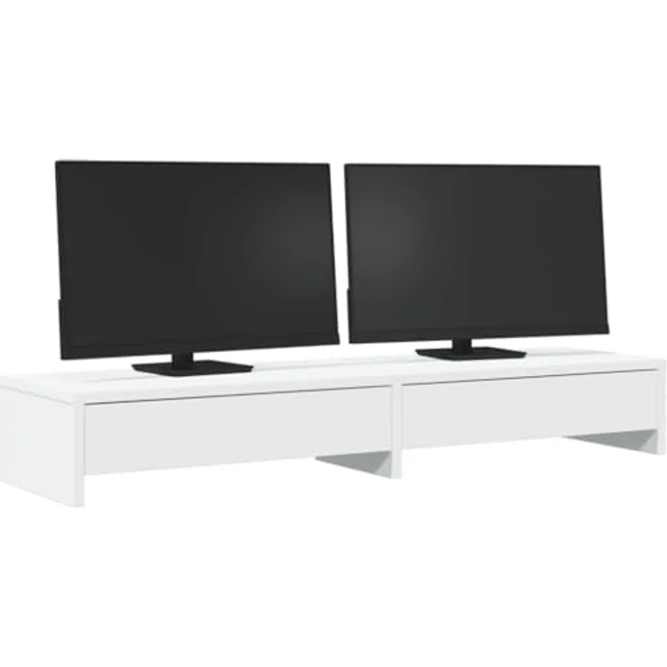 vidaXL Monitorständer, Monitorerhöhung mit Schubladen, Weiß Holzwerkstoff – Bild 3