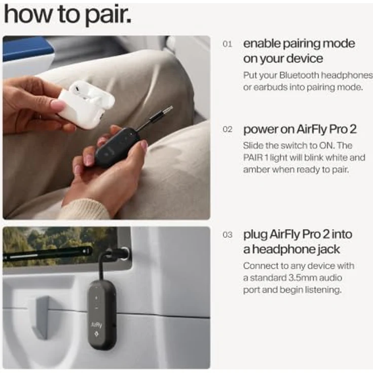 Twelve South AirFly Pro 2, Bluetooth®-Audio-Transmitter für Klinke/USB-C, Schwarz – Bild 6