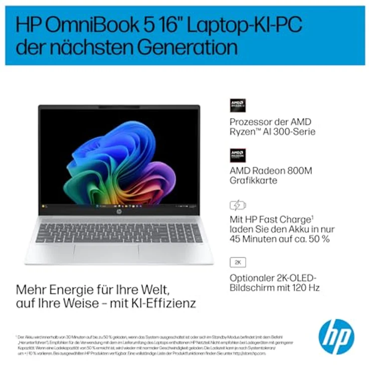 HP OmniBook 5 Next Gen AI Laptop 16-ag1453ng, AMD Ryzen AI 5 330, 16 GB RAM, Radeon 820M, Windows 11 Home – Bild 4