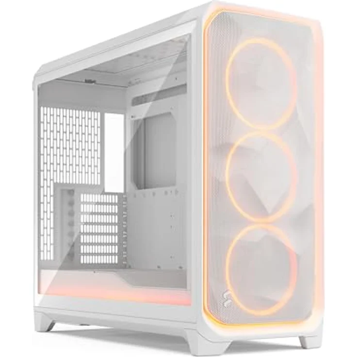 Fractal Design Meshify 3 XL Ambience Pro RGB PC Gehäuse, Big-Tower in Weiß, E-ATX, Tempered Glass, integrierte RGB-Beleuchtung, 3x 140-mm-RGB-Lüfter, Grafikkartenlänge bis 512 mm – Bild 1