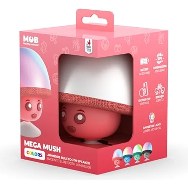 Mobility on Board Mega Mush Pilz Speaker, Bluetooth Lautsprecher mit 3 W Leistung, rot, Stereofunktion, 3 Stunden Leuchtdauer – Bild 4