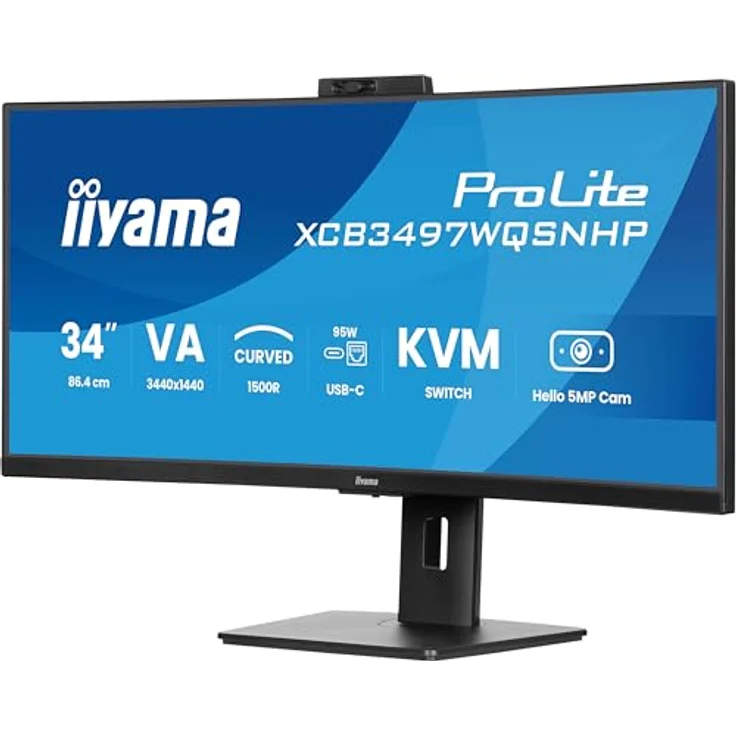 iiyama Prolite XCB3497WQSNPH-B1 Curved 34“ VA UWQHD Monitor mit 1500R Radius, KVM-Switch, USB-C Dock, 95W, RJ45 (LAN), 5-MP-Webcam, höhenverstellbar, schwarz – Bild 4