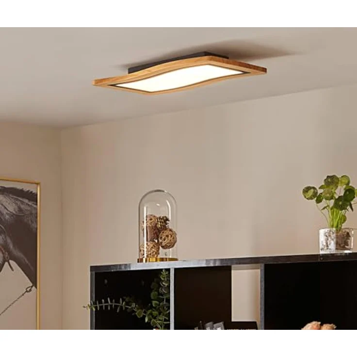 Lucande LED Deckenlampe dimmbar über Wandschalter, Deckenleuchte Holz 17W LED, warmweiß 3000K, Wohnzimmerlampe, Deckenleuchte Esszimmer in Natural Style – Bild 2