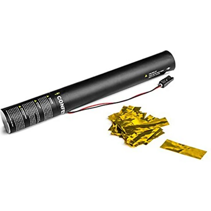 Magic FX E Cannon 50 cm, elektrische Konfetti Kanone mit gold metallic Streamern, 12 m Reichweite, TÜV-zertifiziert – Bild 1