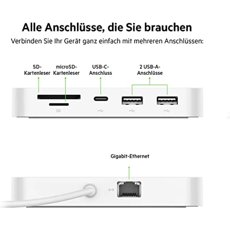 Belkin 6-in-1-USB-C-Hub, rückseitig montierbare Dockingstation für iMac 24″ mit SD-/microSD-Kartenleser, 2 USB-A-Ports, USB-C-Port schnellen Datentransfer und Peripheriegeräte, Weiß, INC011btWH – Bild 2
