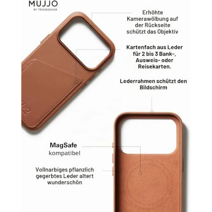 Mujjo Leder Schutzhülle für iPhone 17 Pro, MagSafe-kompatibel, integrierte Brieftasche, Hellbraun – Bild 3