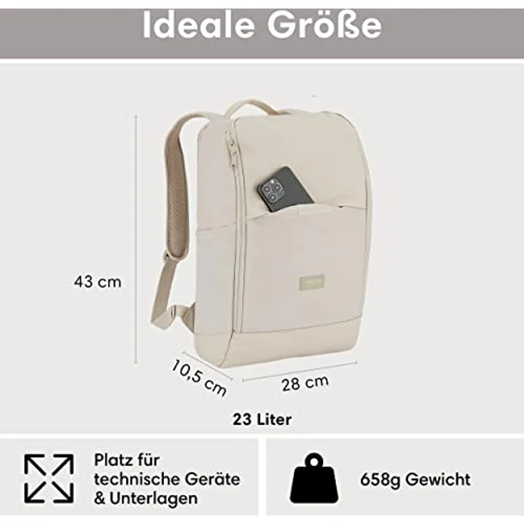 LARKSON Laptop Rucksack Herren & Damen Beige - Niklas - Notebook Backpack für Business Arbeit Uni - 16 Zoll Laptoprucksack für Reise Handgepäck - Wasserabweisend – Bild 2