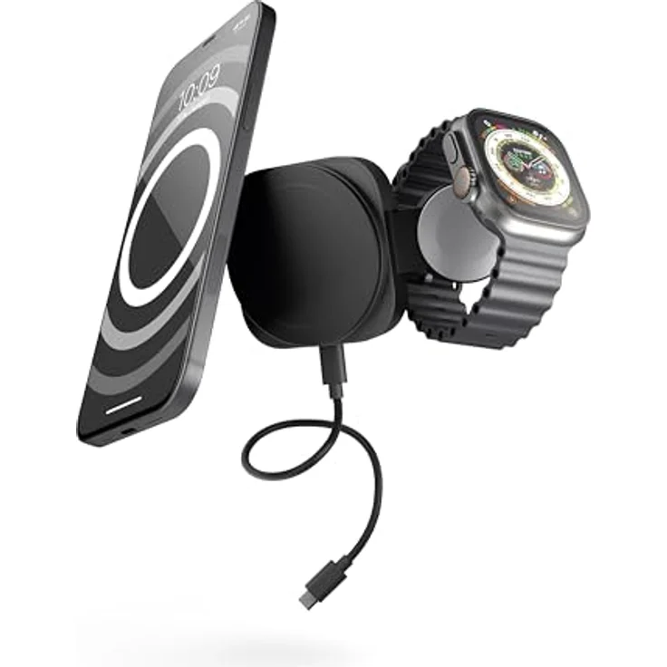 OtterBox Zens Travel Wireless Charger Pro 2, MagSafe und Qi2-kompatibles 15 W Ladegerät für iPhone Air, 17, 16, 15, 14, 13, 12, AirPods, Apple Watch, Schwarz, mit 1 m USB-C-Kabel – Bild 1