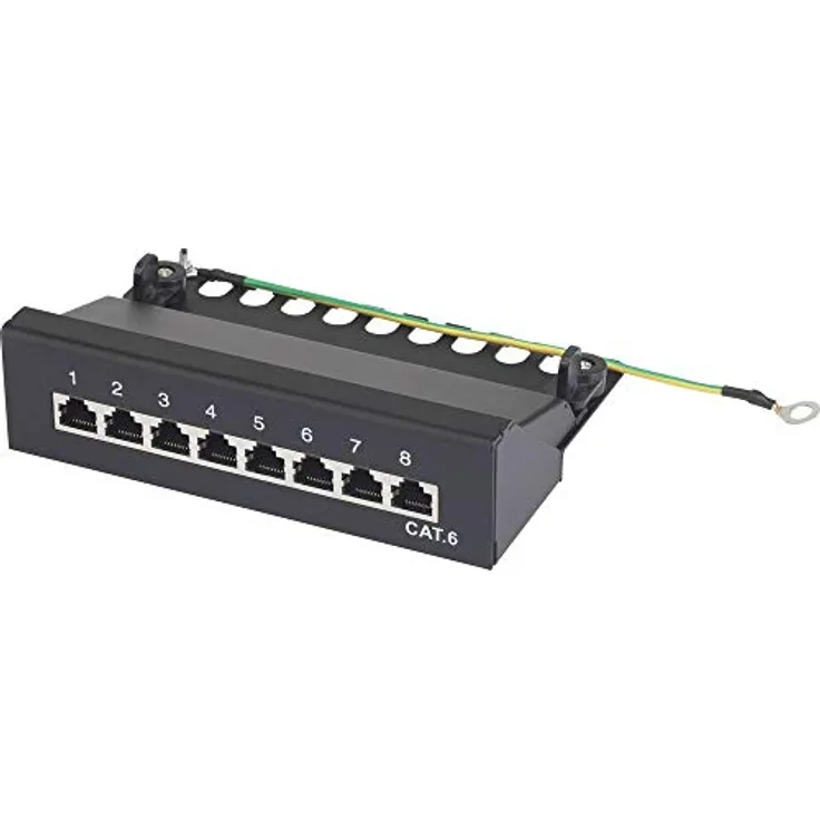 Renkforce 8 Port Netzwerk-Patchbox CAT 6, 1 HE, aus robustem Stahl, wandmontierbar, inkl. Kabelbinder