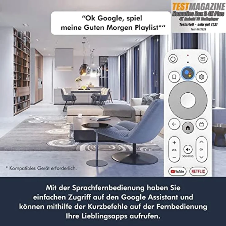 Nonic [Test SEHR GUT *] Homatics Box R 4K Plus Android TV Box + DVB-C/T2 Tuner - Smart TV Receiver, Google Zertifiziert, Dolby Atmos, Netflix 4K, Prime Video 4K, Disney+ 4K, WiFi HDMI Kabel – Bild 2
