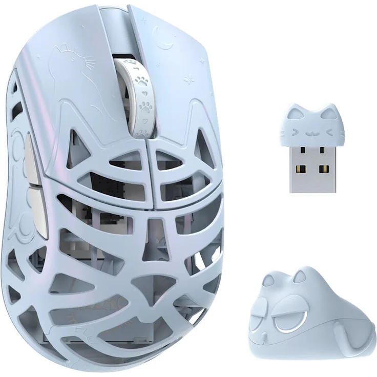 WLMouse Beast Miao Gaming Maus, kabellos, 31 g, 8.000 Hz Abtastrate, Omron Optical Switches, PAW 3950HS Sensor - eisblau