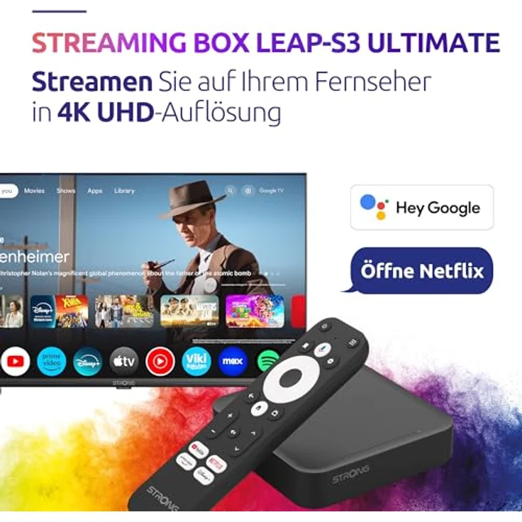 STRONG Leap-S3 Ultimate, Streaming Box Android TV 4K UHD mit Dolby Atmos & Vision, Chromecast Built-in, Google Voice Assistant, 2 Monate Zattoo, kompatibel mit Netflix und Prime Video – Bild 4