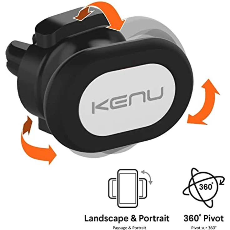 Kenu Airframe Magnetic Lüftungs Halterung inkl. Metallplättchen für Smartphones-Phablets - schwarz [360° Drehbar I Gummierte Haltebacken I Patentierte Technologie I Standfunktion] - AF5-KK-NA – Bild 2