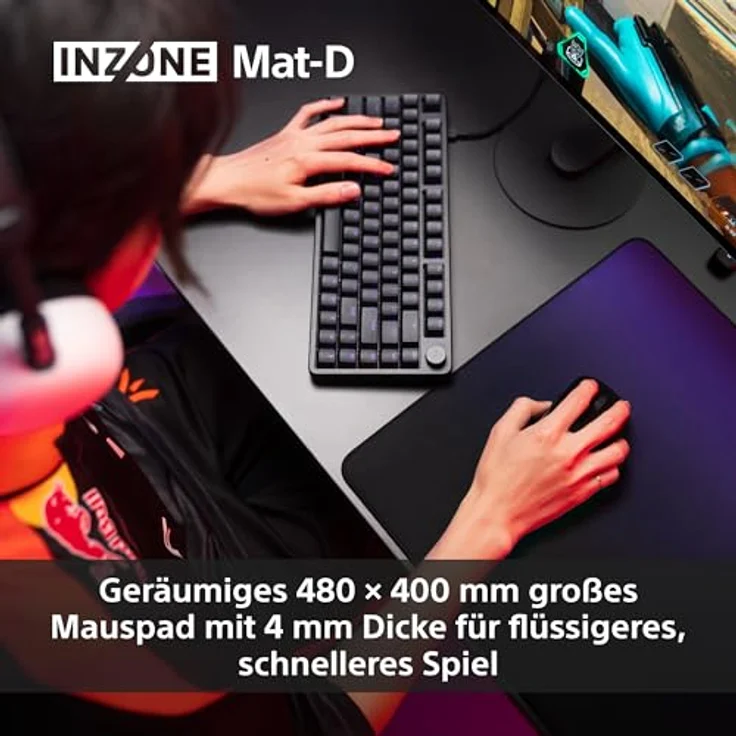 SONY INZONE Mat-D Gaming-Mauspad, 400 mm x 480 mm, rutschfeste Gummi-Unterseite, genähte Kanten, Schwarz – Bild 7
