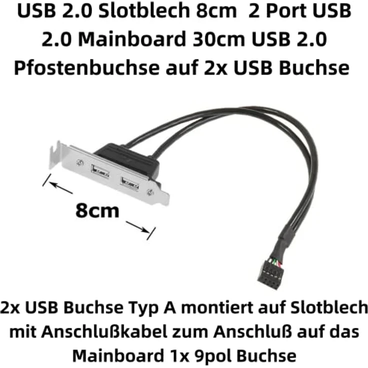 Aukson I00 USB 2.0 Kabel Adapter, 9-Pin Buchse auf 2X USB Buchse Slotblech, Datentransferrate bis 480 Mbit/s, 8 cm Slotblech, 30 cm Pfostenverbinder für Mainboard – Bild 2
