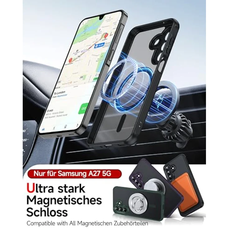 LeYi Magnetische Handyhülle für Samsung Galaxy A27 5G, Transluzentes Mattes Case Cover mit Militärschutz, Schwarz, 2 Stück inklusive Schutzfolie – Bild 3
