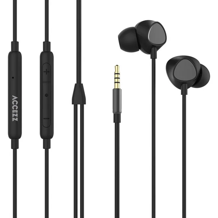 Accezz SH00066920 In-Ear-Kopfhörer mit AUX Klinkenanschluss und praktischem Bedienfeld, kristallklarer Klang, Silikon-Ohrstöpsel, schwarz