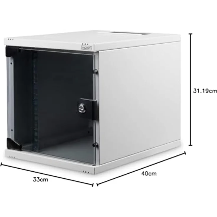 DIGITUS Netzwerk-Schrank 10-Zoll - 6HE - Wandmontage - HxBxT 330x312x400mm - Traglast 30kg - Nutztiefe 309mm - Grau – Bild 5