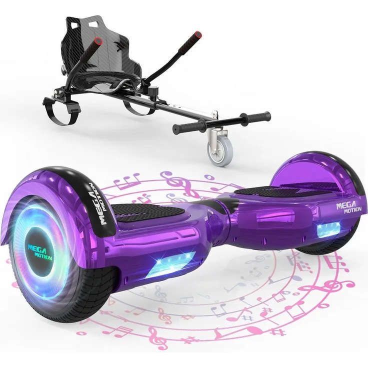 HITWAY Balance Scooter 6.5 Zoll Hoverboards Hoverkart Mit Sitz und Bluetooth und LED-Blitz, Selbstausgleichender Elektroroller mit Go-Kart, Bluetooth-Funktion, und leistungsstarken Doppelmotoren
