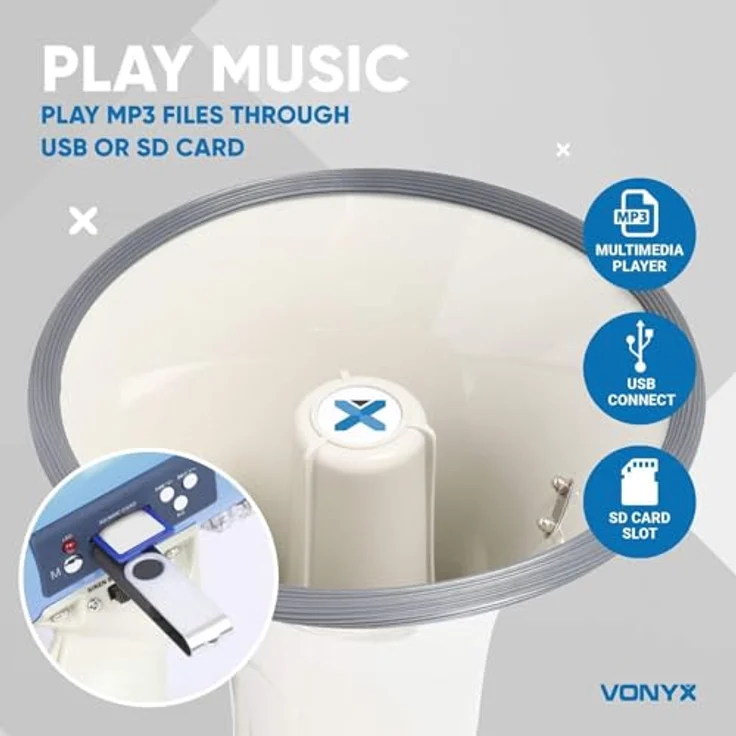Vonyx MEG065 Megaphon 65W USB SD Akku Aufnahme Sirene Mikrofon – Bild 7