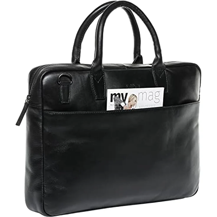 SID & VAIN große Laptoptasche schmal echt Leder - 15.4 Zoll Laptop Business-Tasche Boston L - Umhängetasche Aktentasche mit Laptop-Fach - Ledertasche Herren und Damen schwarz handgefertigt – Bild 4