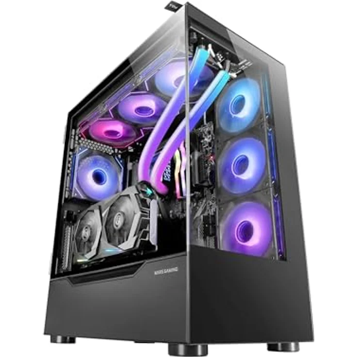 Mars Gaming MC-ULT, Tower-Gehäuse in Schwarz, kompatibel mit ATX, E-ATX, micro ATX, Mini-ITX, mit gehärtetem Glas und optimierter Kühlung, XXL-Kapazität für bis zu 7 Festplatten – Bild 1