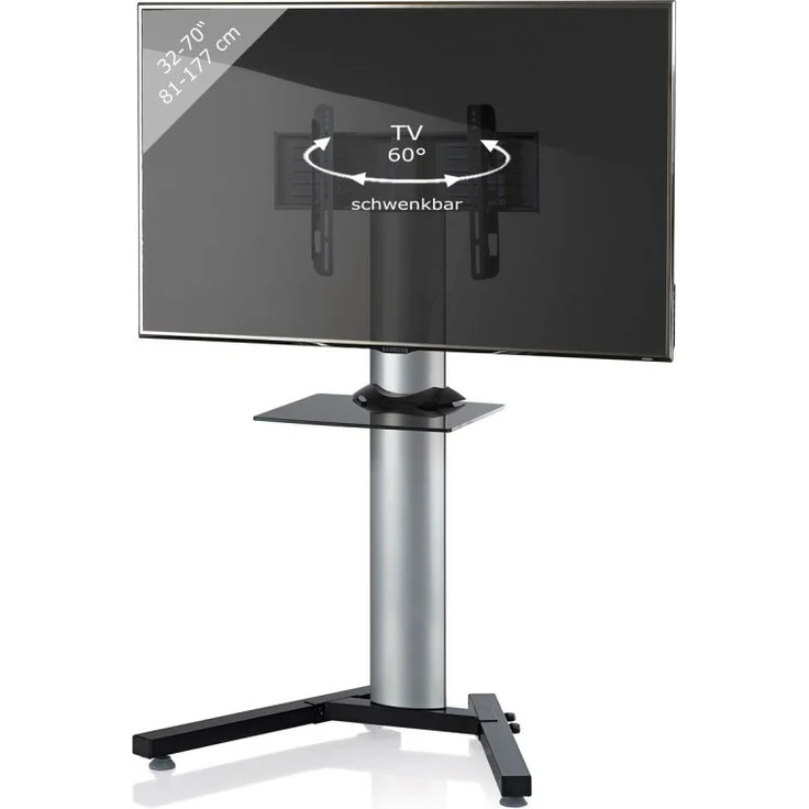VCM TV-Standfuß LED Ständer Fernseh Standfuss Alu Glas Universal ''Stadino Mini Zwischenboden'' Schwenkbar Drehbar VESA – Bild 2