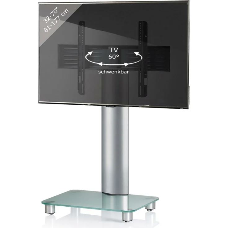 VCM TV-Standfuß LED Halterung Ständer Fernseh Standfuss Alu Glas Universal Silber VESA Mobil Rollen ''Tosal'' – Bild 2