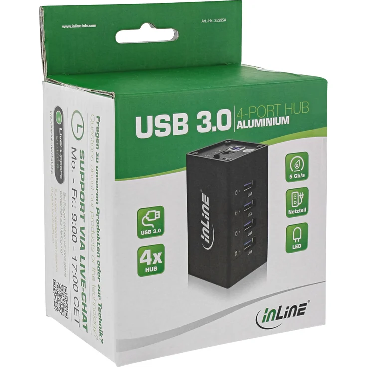 InLine 35395A USB 3.0 Hub, 4 Port, Aluminiumgehäuse, schwarz, mit 2,5A Netzteil – Bild 3