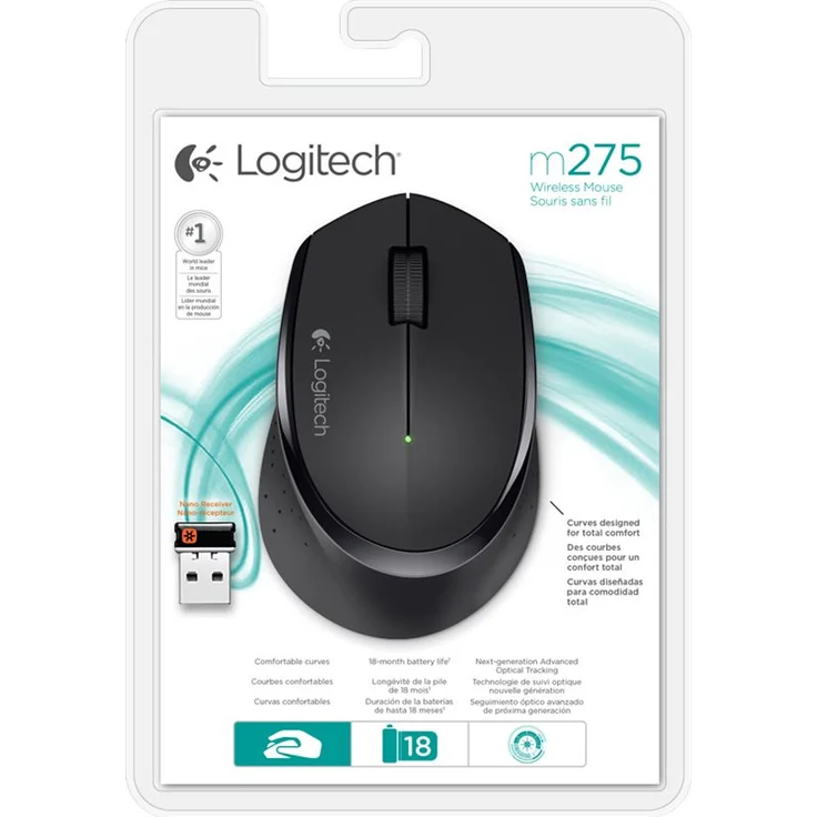 Logitech M280 Kabellose Maus, 2.4 GHz Verbindung via Nano-USB-Empfänger, 1000 DPI Optischer Sensor, 18-Monate Akkulaufzeit, 3 Tasten, PC-Mac - Schwarz – Bild 6