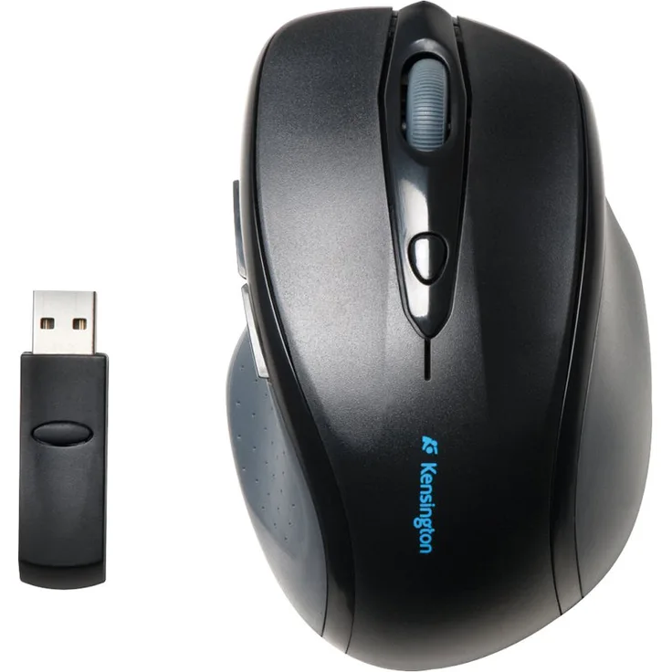 Kensington Pro Fit Kabellose Full-Size-Maus mit ergonomischem Komfortdesign, optischem Sensor und verstellbaren dpi-Einstellungen für Laptop, Desktop, PC, Macbook, Notebook, schwarz, K72370EU