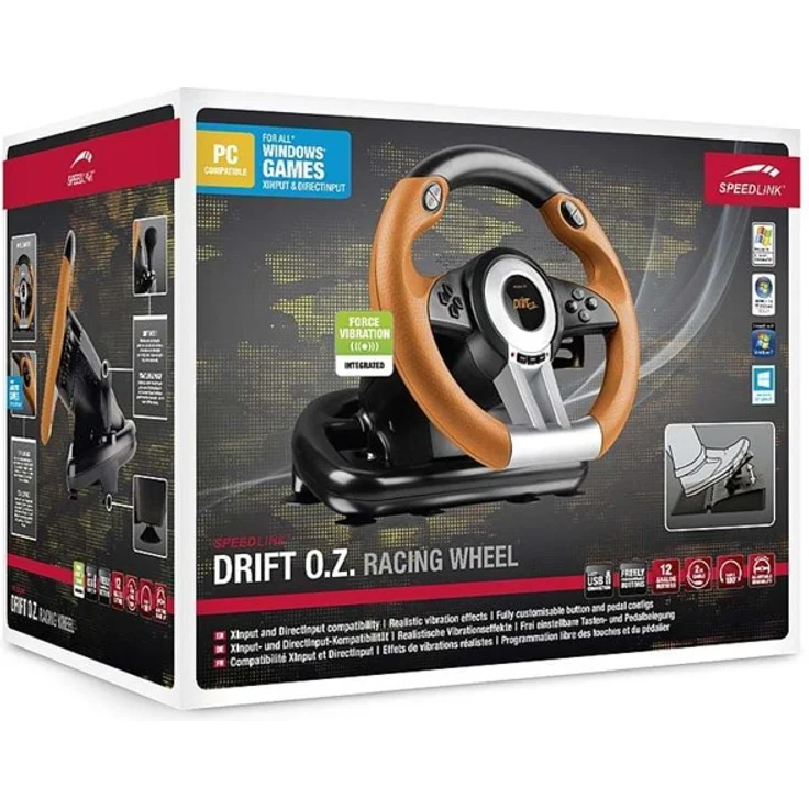 Speedlink DRIFT O.Z. Racing Wheel, USB Gaming Lenkrad für PC - Computer mit Pedalen für Gas und Bremse - schwarz-orange – Bild 2