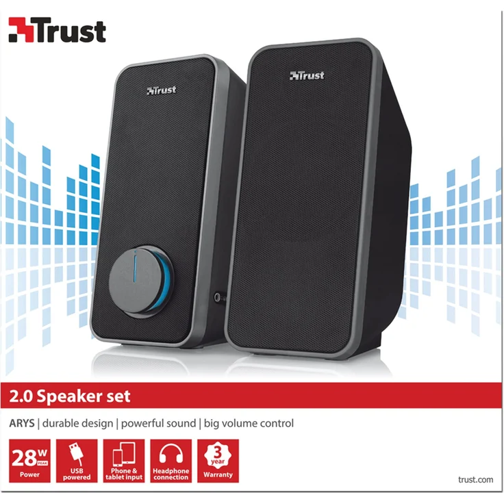 Trust Arys 2.0 USB Normal Lautsprecher Set (28 Watt, 3,5mm Klinke, USB-Stromversorgung, für PC, Laptop, Tablet und Smartphone) schwarz – Bild 2
