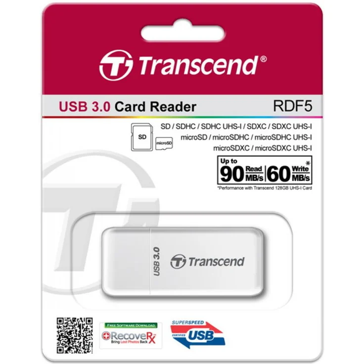 Transcend USB 3.0 - 3.1 Gen 1 Multifunktionskartenleser TS-RDF5W, weiß – Bild 3