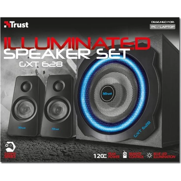 Trust GXT 628 2.1 Lautsprechersystem mit Subwoofer und LED-Beleuchtung, 120 Watt, schwarz - Preisvergleich – Bild 2