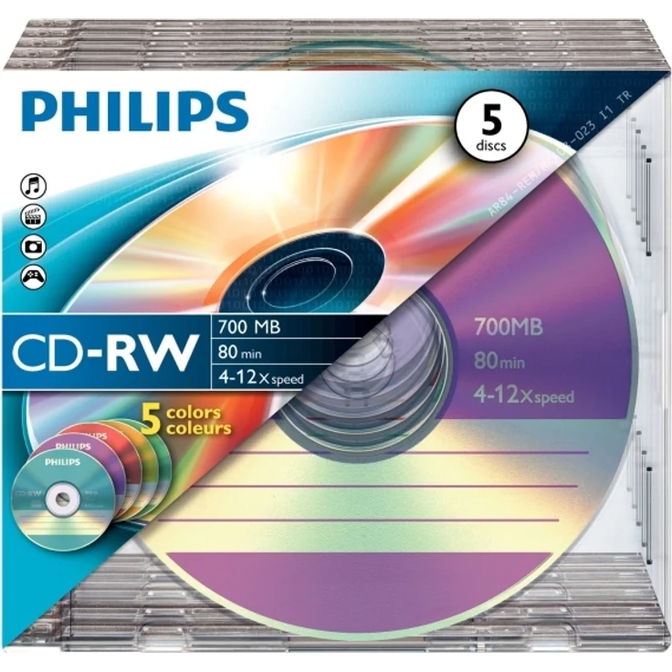 Philips CD-RW Rohlinge 80Min 700MB 4-12x 5er Slim Case coloured – Bild 2