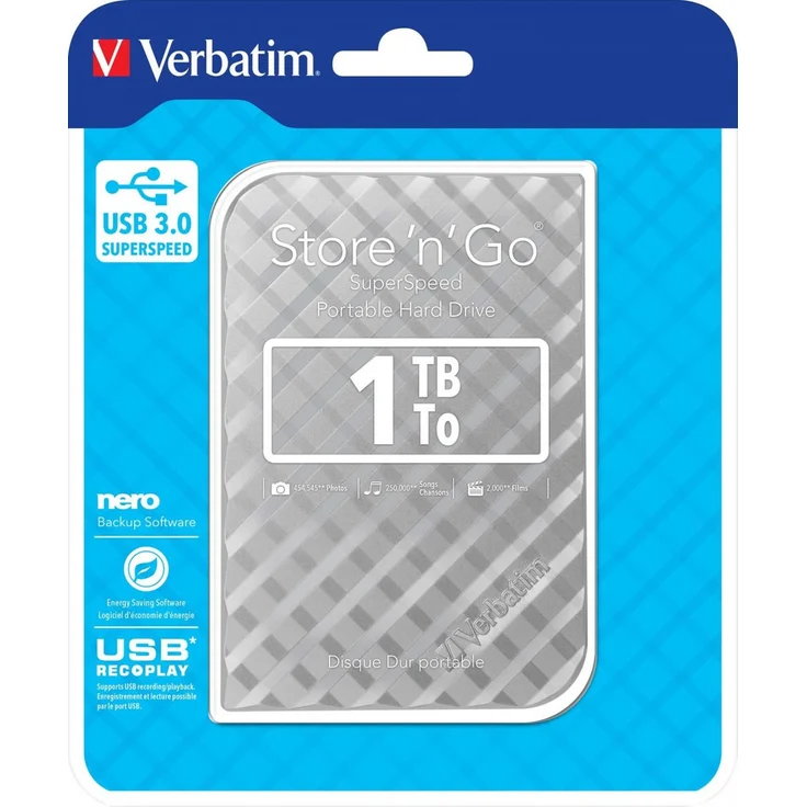 Verbatim Store 'n' Go Portable - Festplatte - 1 TB - extern (tragbar) - 2.5 Zoll (6.4 cm) - USB 3.0 - Silber (53197) – Bild 2