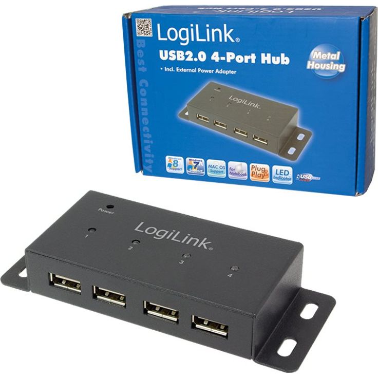 LogiLink USB 2.0 Hub mit 4-Ports aus Metall in schwarz – Bild 3