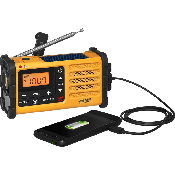 Sangean MMR-88 Tragbares Kurbelradio, Notfall radio mit Taschenlampe und Notfall-Signalton - UKW-MW-Tuner - Gelb-Schwarz – Bild 5