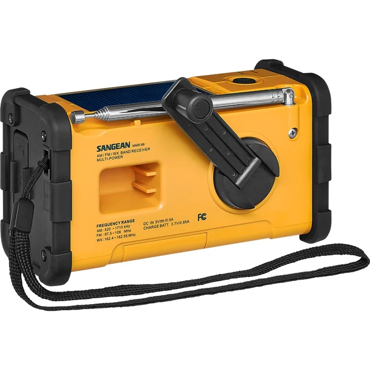 Sangean MMR-88 Tragbares Kurbelradio, Notfall radio mit Taschenlampe und Notfall-Signalton - UKW-MW-Tuner - Gelb-Schwarz – Bild 4
