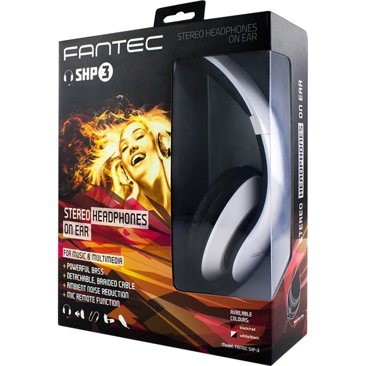 FANTEC SHP-3 On Ear Stereo HiFi Kopfhörer (mit Freisprechfunktion, integriertes Mikrofon, 1-Tasten Fernbedienung, abnehmbares Textilkabel, 3,5 mm Klinkenstecker) weiss/schwarz – Bild 4