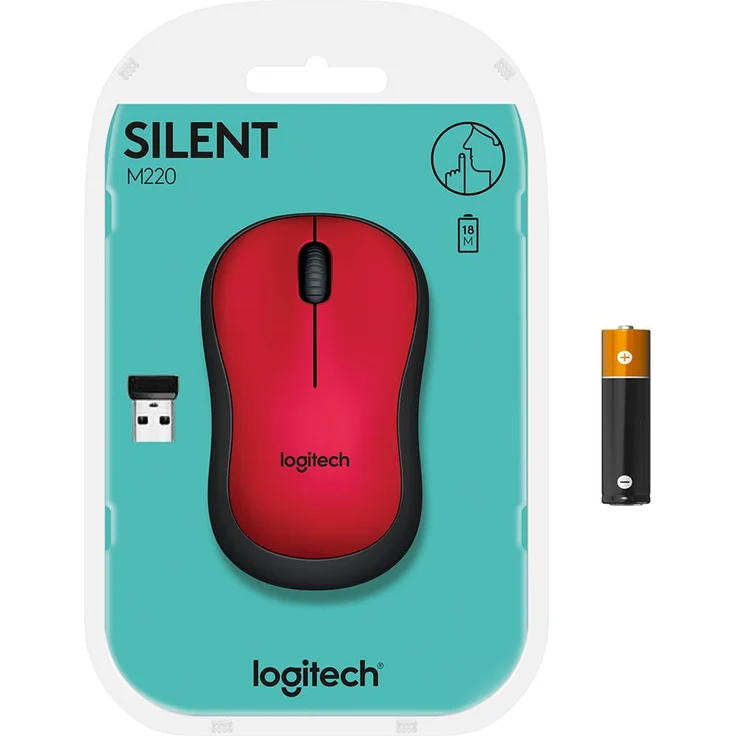Logitech M220 Silent Kabellose Maus, 2.4 GHz Verbindung via Nano-USB-Empfänger, 1000 DPI Sensor, Quiet-Mark Zertifiziert, 18-Monate Akkulaufzeit, Für Links- und Rechtshänder, PC-Mac - rot – Bild 6